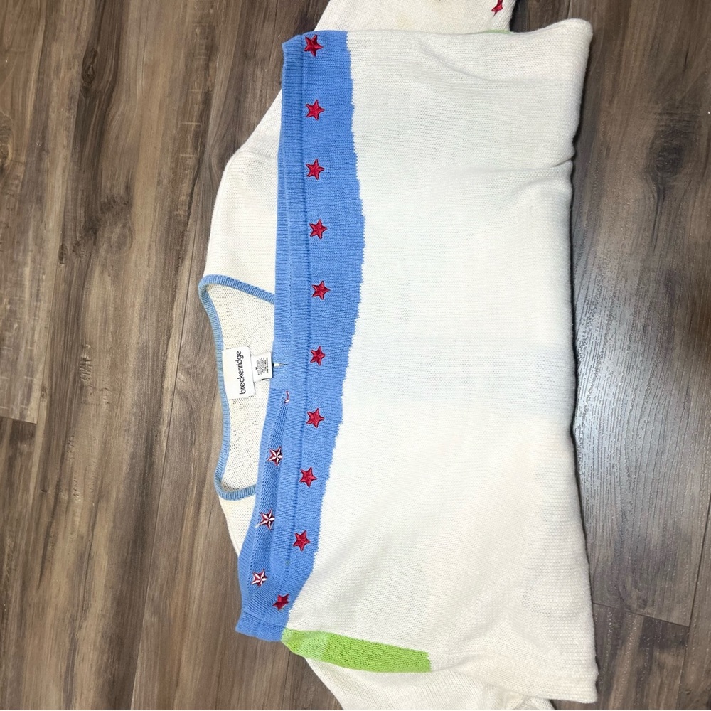 Breckenridge Cottage Core White and Blue Embroidered Sweater - Picture 5 of 5